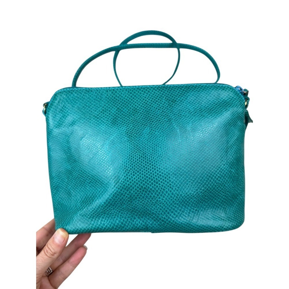 Vintage Ganson Teal Crossbody Bag Pebbled Leather Tassel Zip Made in Hong Kong - Picture 3 of 8
